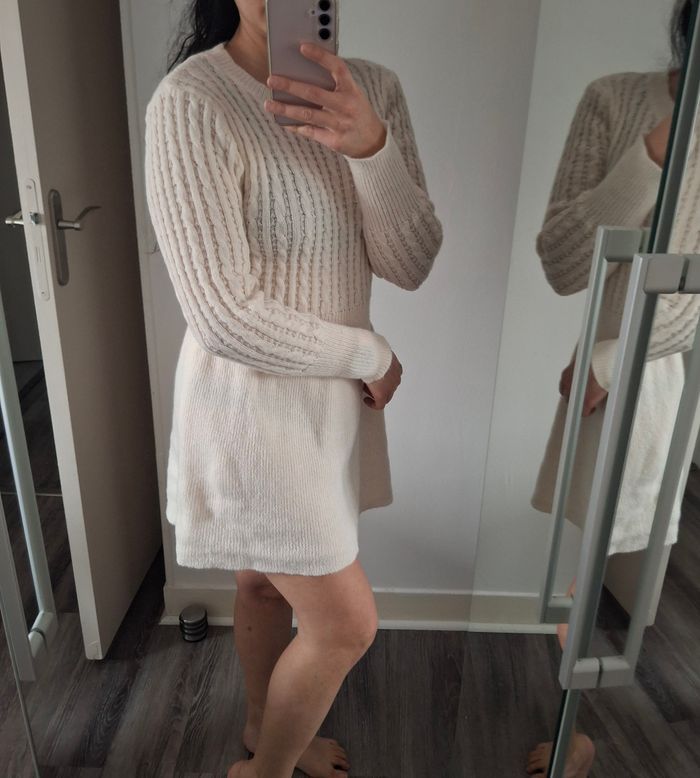 Robe d'hiver centré crème en tricot – Manches longues - photo numéro 2