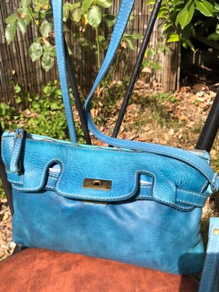 👜 Sac à main pochette bleu turquoise à bandoulière - 100% Cuir - photo numéro 4
