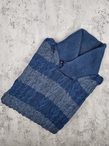 Pull col châle torsadé Tommy Hilfiger rayé bleu & gris – Taille M Homme (mesures en photos)
