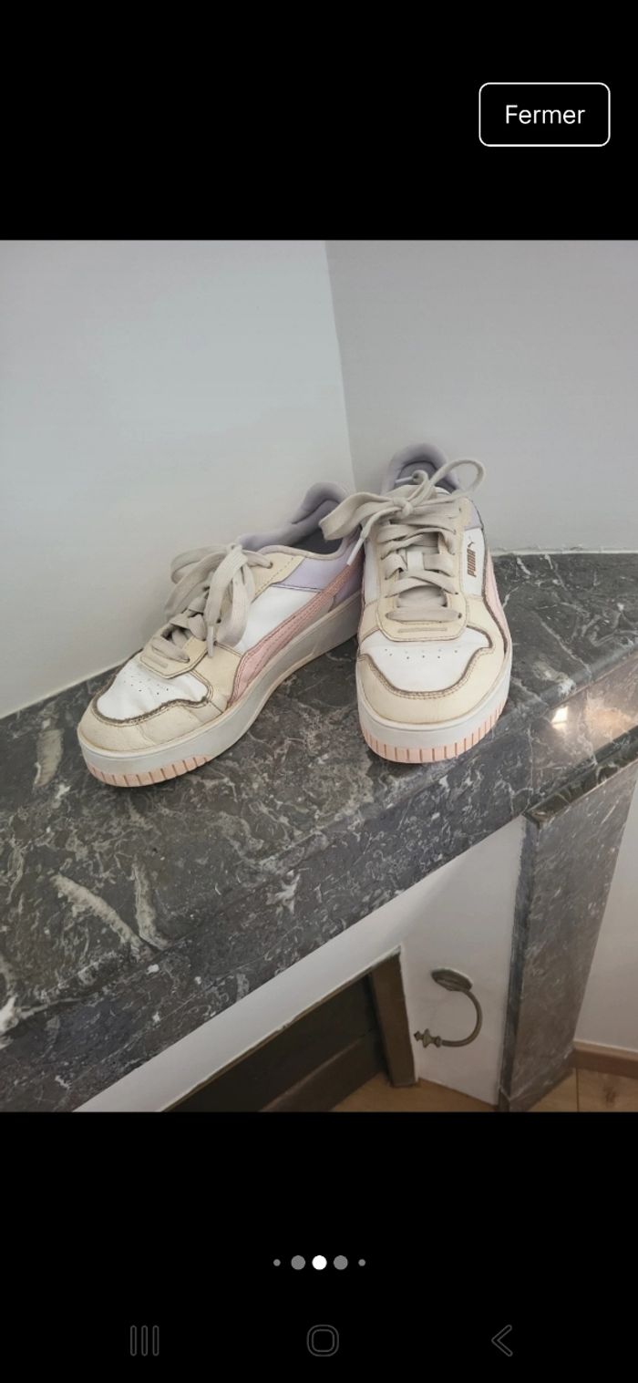 Basket Puma beige blanche rose et violet taille 36 - photo numéro 6
