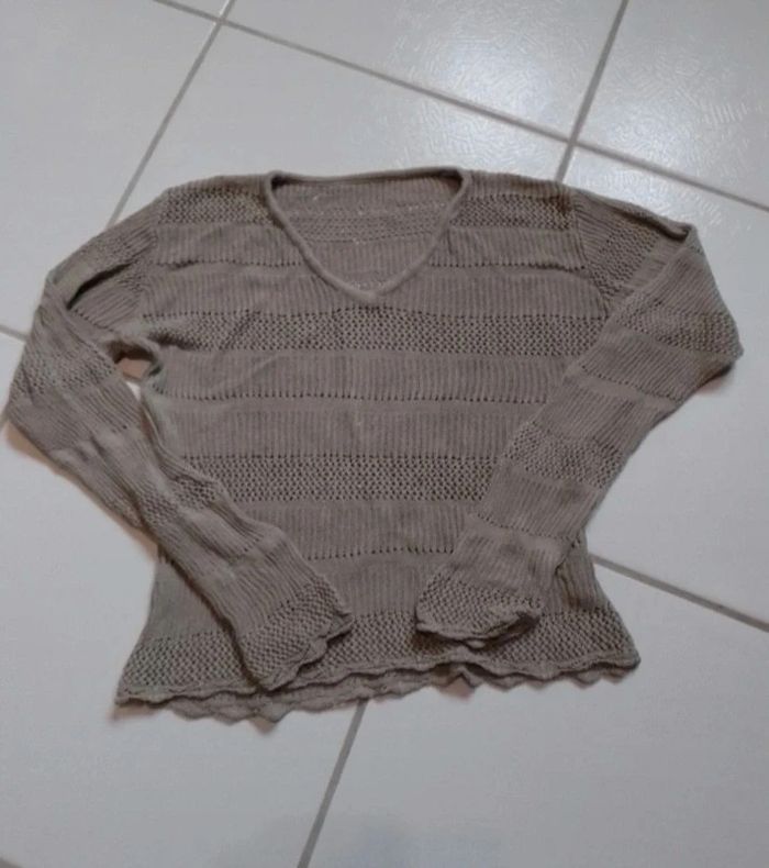 Pull femme brun ajouré croq top - photo numéro 6