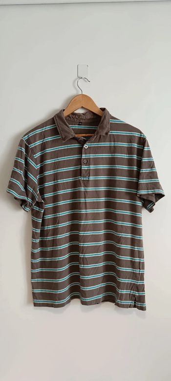 Polo rayé horizontal marron et turquoise