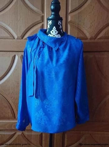 Blouse bleue électrique chic à rayures argenté taille 38 / 40 Fabriqué en France 🇫🇷