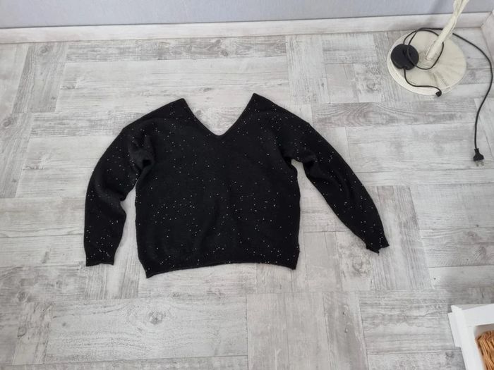 Pull noir pailleté avec col en V devant et derrière, dos nu avec noeuds Taille unique - photo numéro 3