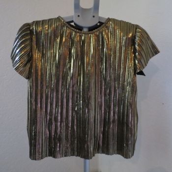 ✨ T-shirt/haut métallisé doré plissé – MONOPRIX TEENS – Taille 14 ans ✨