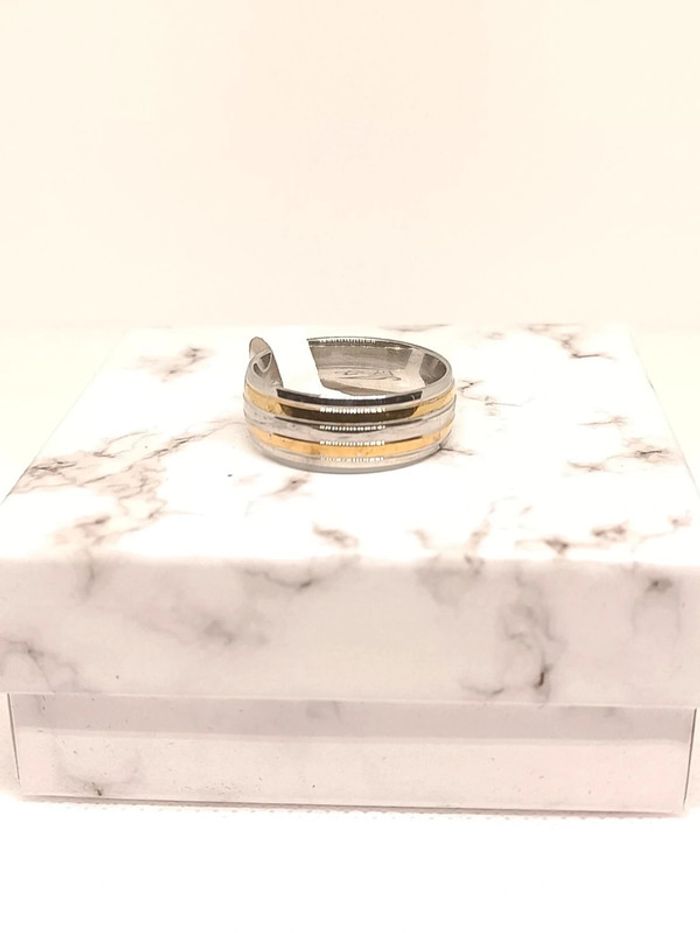 Bague anneau acier doré et argenté type alliance - photo numéro 4