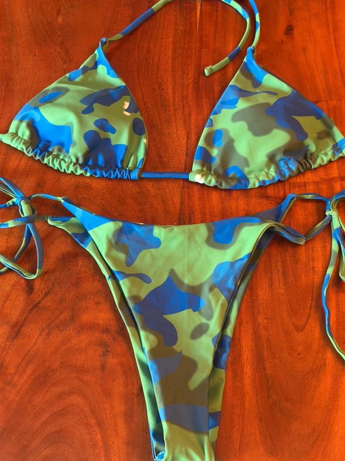Maillot de bain 2 pièces camouflage bleu-vert – Neuf, taille S - photo numéro 5