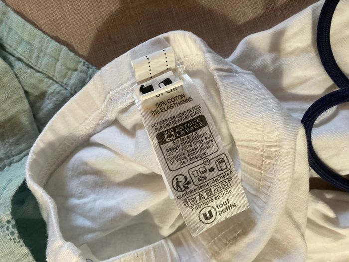 Robe + legging bébé 6 mois – gaze de coton verte et coton blanc - photo numéro 5
