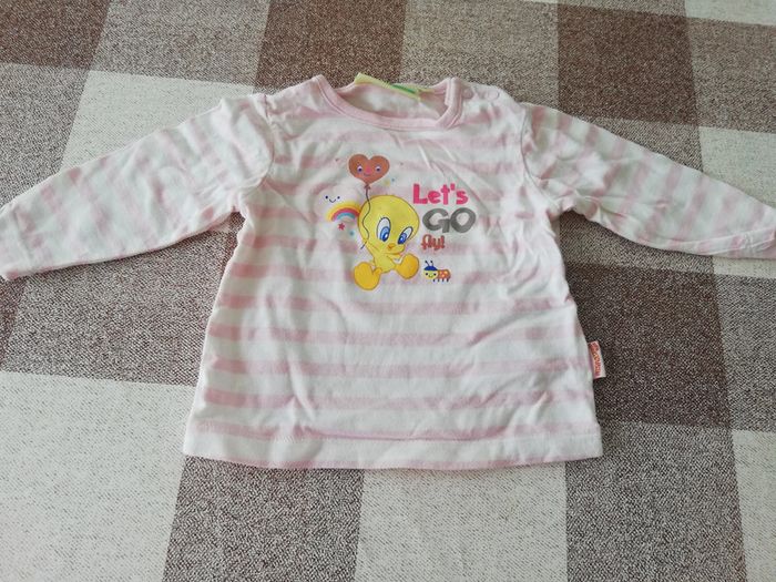TS manches longues rayé rose/blanc Titi 9 mois