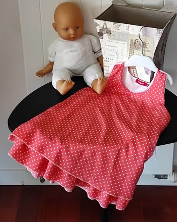 Robe sans manches fille 5 ans – corail à pois blancs