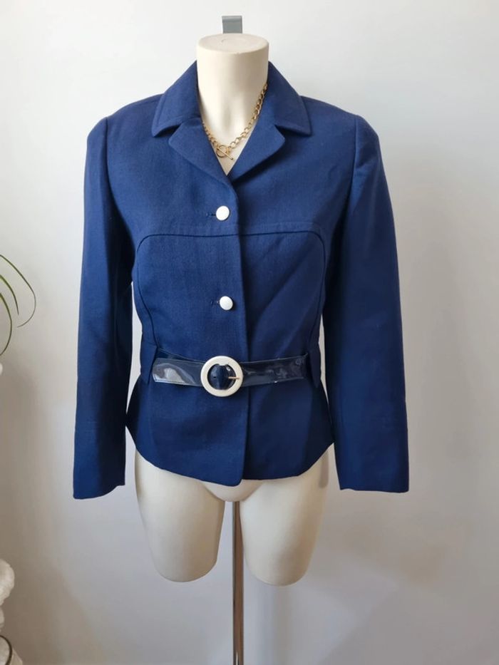Veste en laine bleu marine annee '70 - photo numéro 2