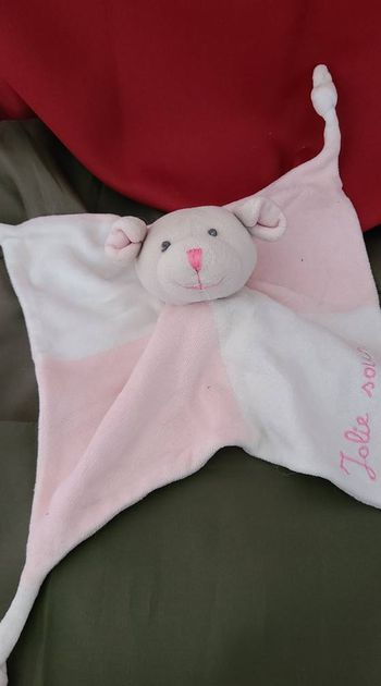 doudou plat jolie souris rose blanc TAPE A L'OEIL