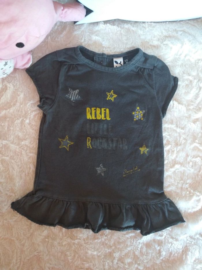 Tee shirt chemise manches courtes Fille 12/18 mois Rebel little rockstar étoiles 3 pommes - photo numéro 2