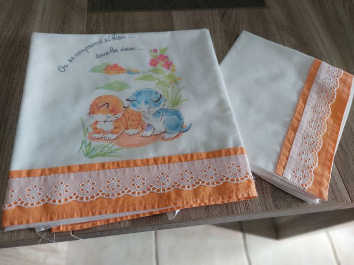 Parure lit bébé lot 3 blanc chats