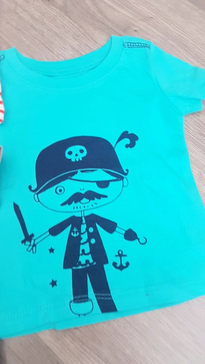 Lot marin 3 mois pantalon skinny et 4 tee-shirts manches courtes bateau pirate baleine ancre - photo numéro 5