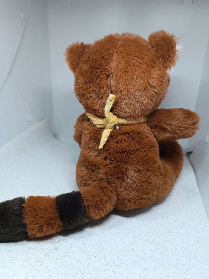 Peluche plush Teddy doudou raton laveur jours heureux France raccoon panda roux rayure bandana jaune - photo numéro 7
