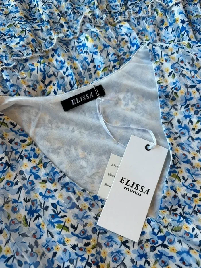 Robe midi à la coupe fluide et aux motifs floraux bleus, taille 36/38 - Elissa boutique - photo numéro 5