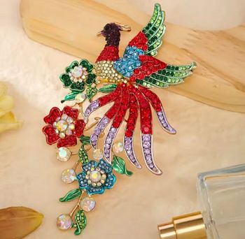 Magnifique broche oiseau rouge 14x7,7 cm