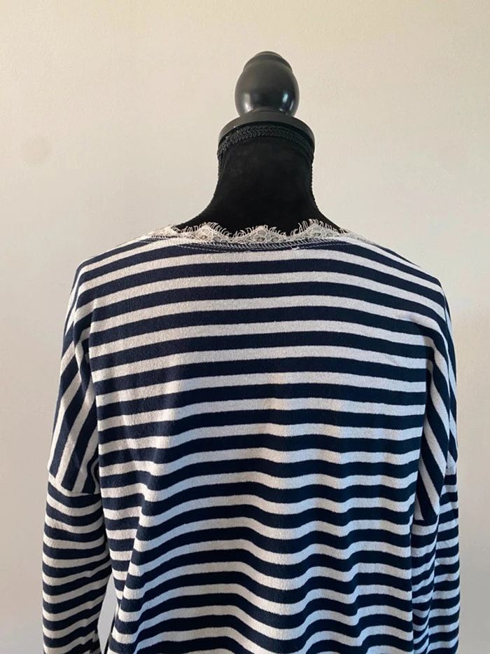 Pull Marinière en maille blanche et marine à rayures taille M - photo numéro 6