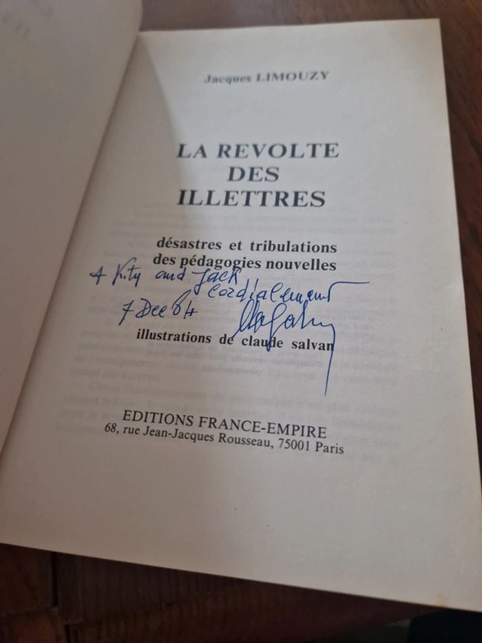 Livre la révolte des illettrés Jacques Limouzy dedicace Claude Salvan - photo numéro 3