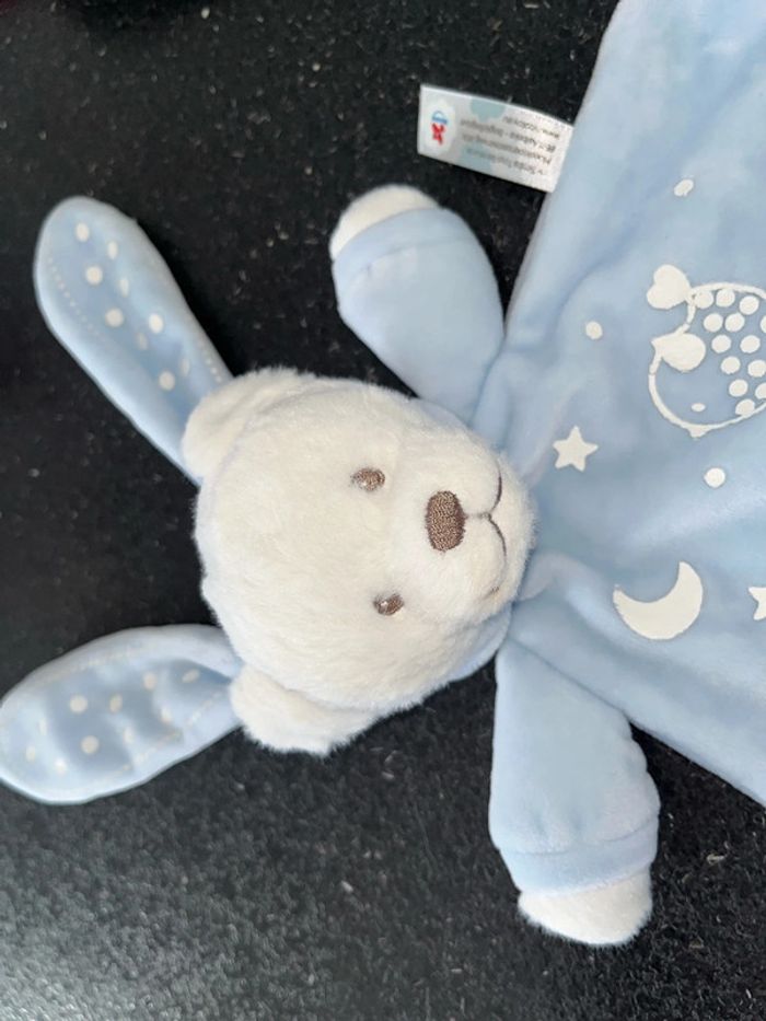 Doudou ours lapin blanc bleu peluche étoiles lune phosphorescent - photo numéro 6