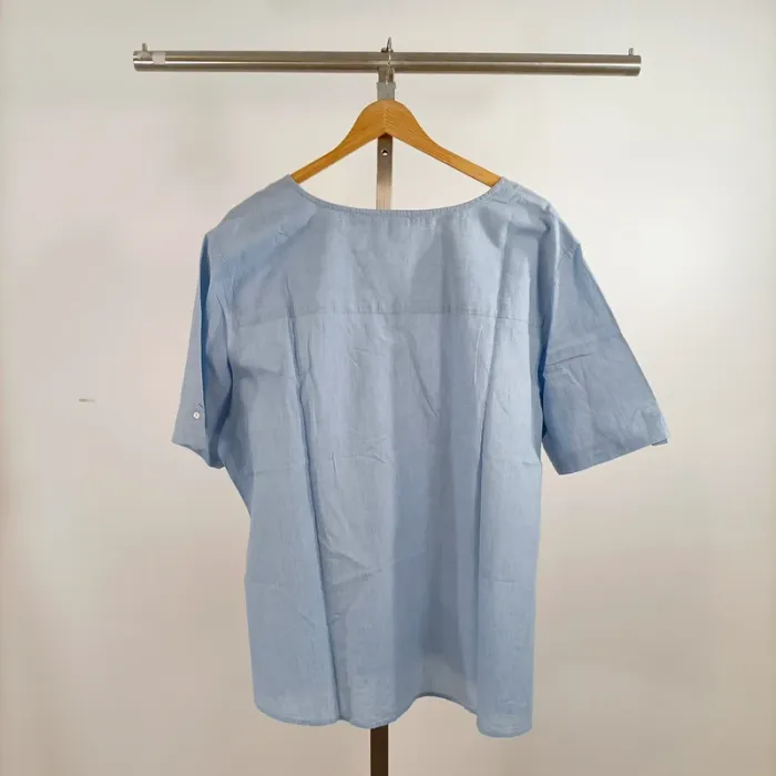 Blouse Esprit bleu clair col V manches retroussables 100 % coton taille 44 A1336 - photo numéro 8