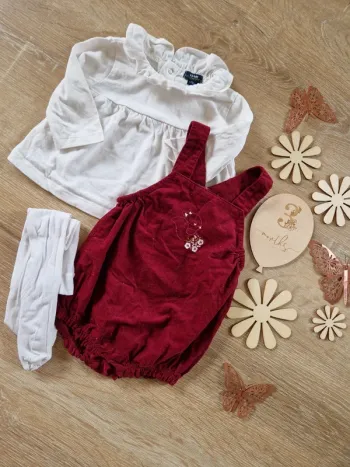 Ensemble t-shirt barboteuse et collant obaïbi bébé fille 3 mois