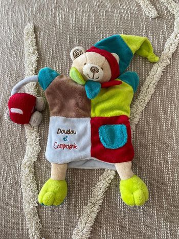 Peluche marionnette 30cm doudou et compagnie ours lutin vert rouge bleu marron voiture très bon état