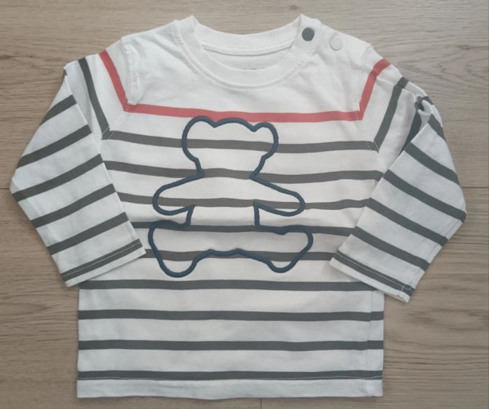 Tee shirt lulu castagnette 6 mois marinière kaki orange