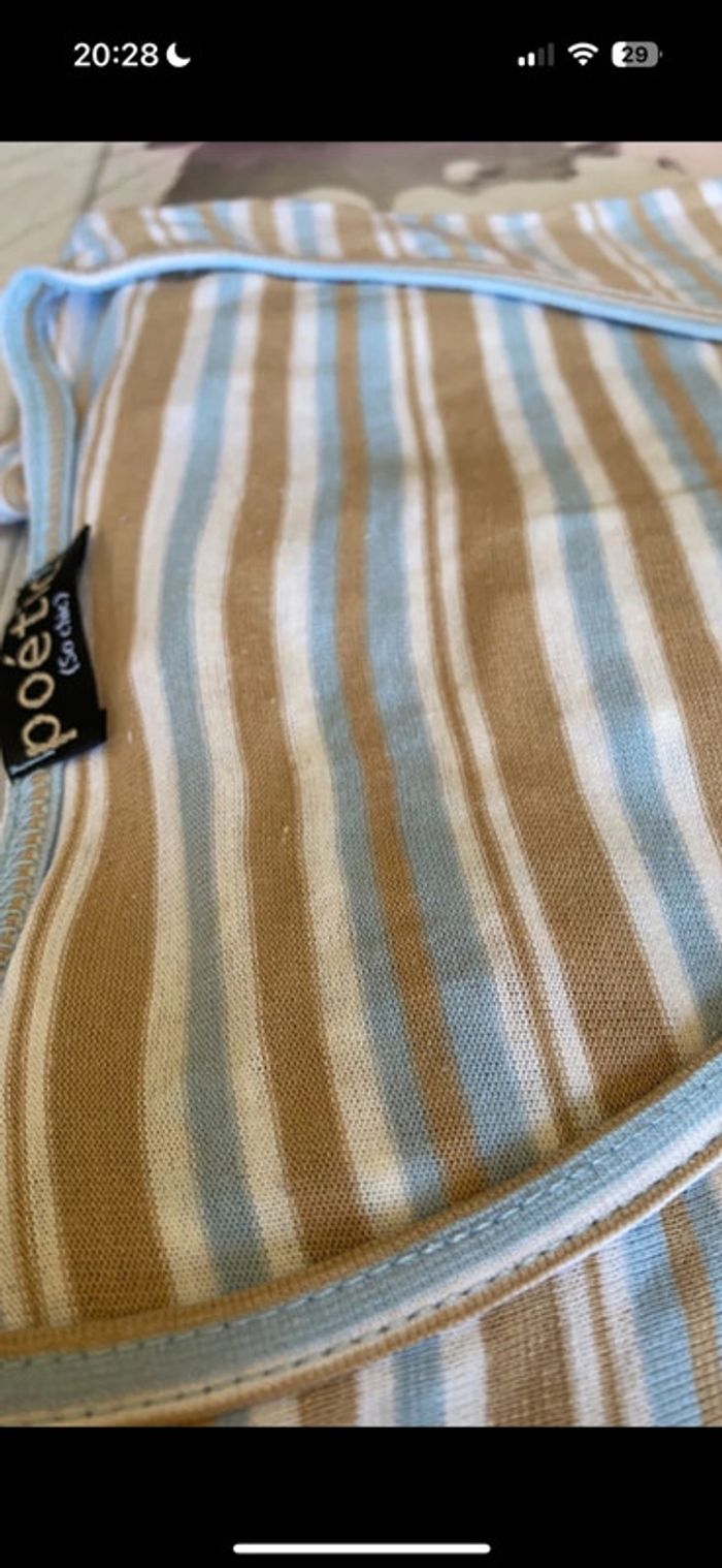 T-shirt rayé bleu marron et blanc taille 3 - photo numéro 3