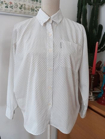 Chemise vintage blanches pois noirs manches longues