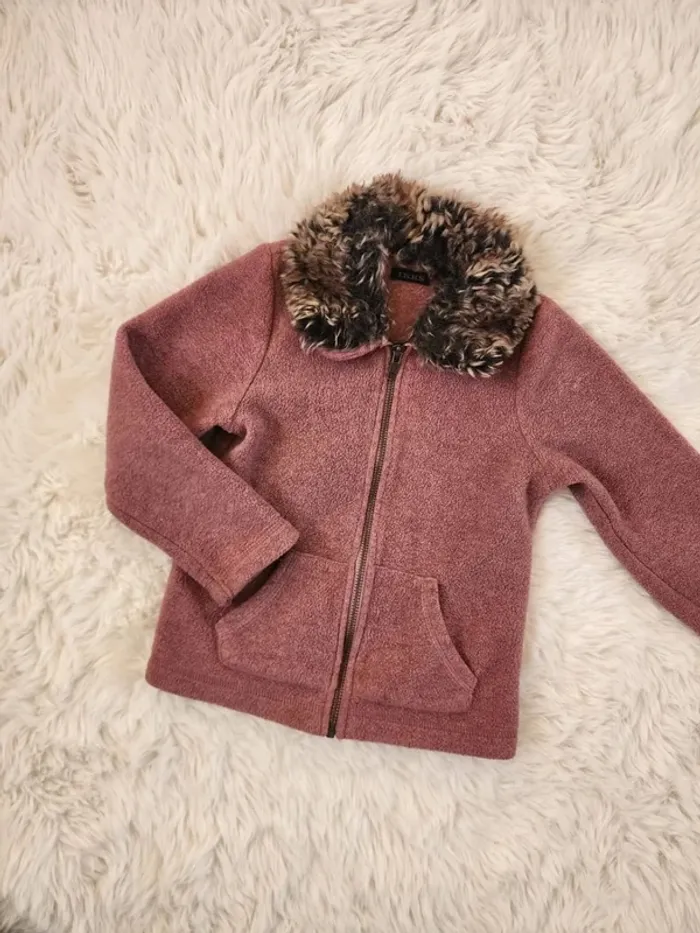 Veste polaire rose col fausse fourrure IKKS