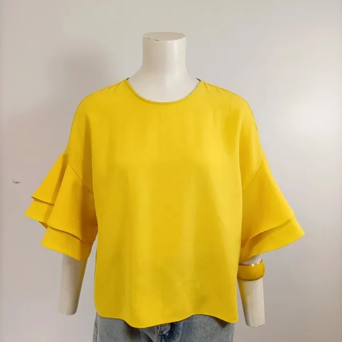 Top jaune Zara Woman à manches à volants style pop chic taille XS A619