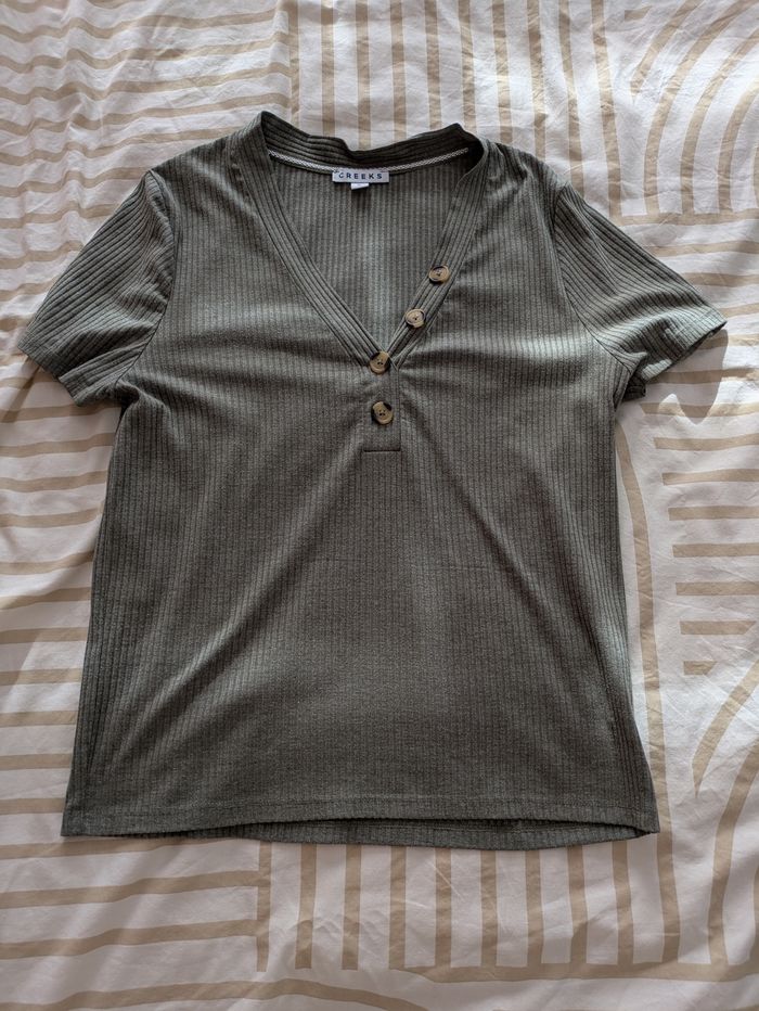 T-shirt CREEKS - Maille Côtelée Kaki