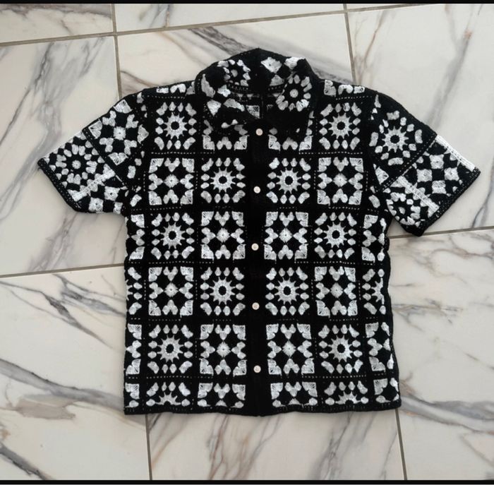 Chemise, homme, noir et blanc en maille - photo numéro 2