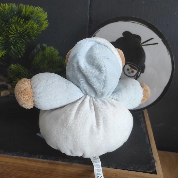 Doudou Peluche ours boule P'tit mec blanc bleu jean Kaloo capuche Blanc Rayures 2012 - photo numéro 2