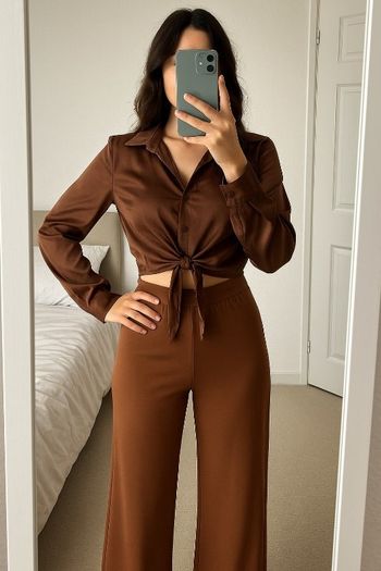 Chemise courte marron satine xs