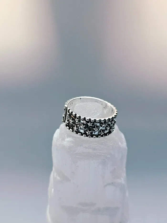 Bague acier inoxydable ajustable étoiles en relief