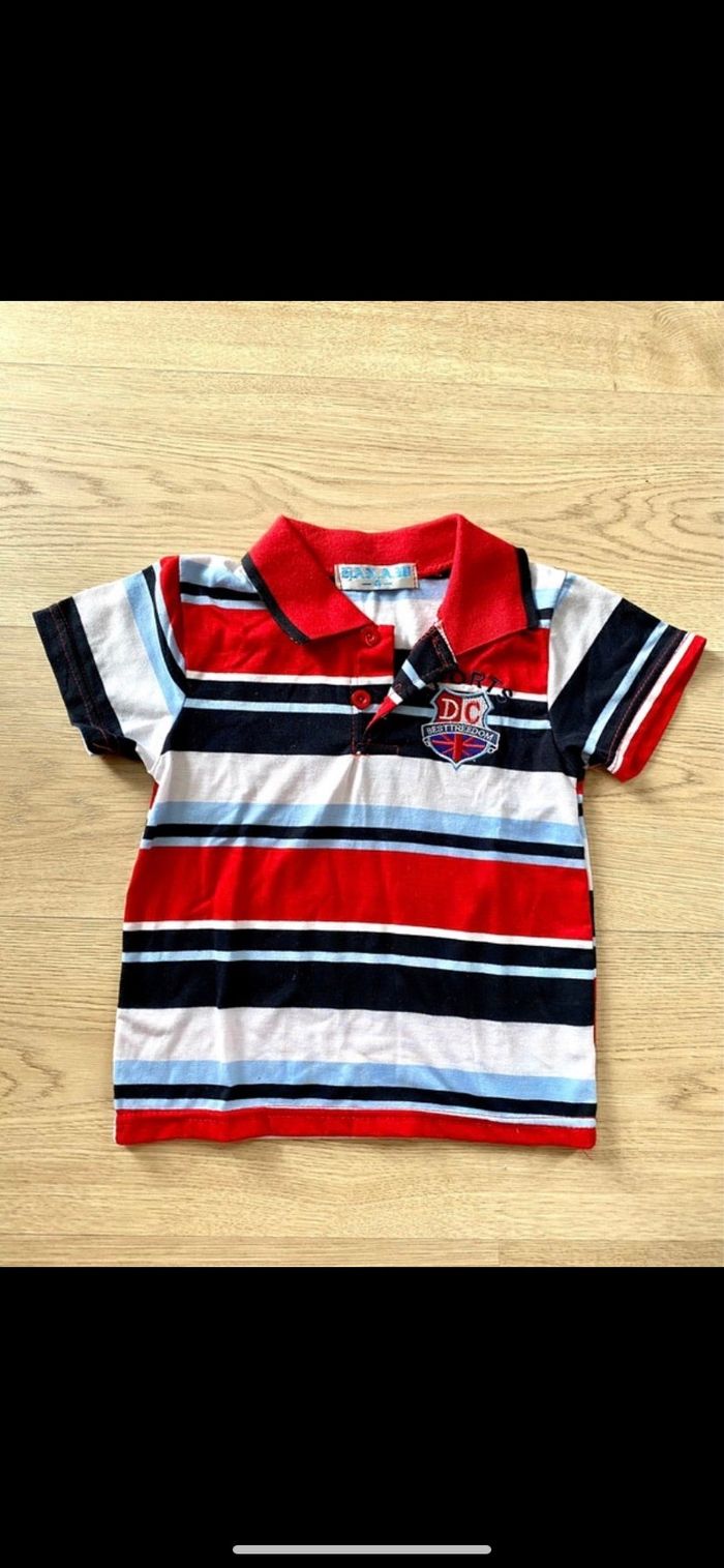 Polo rouge rayé bleu 4ans