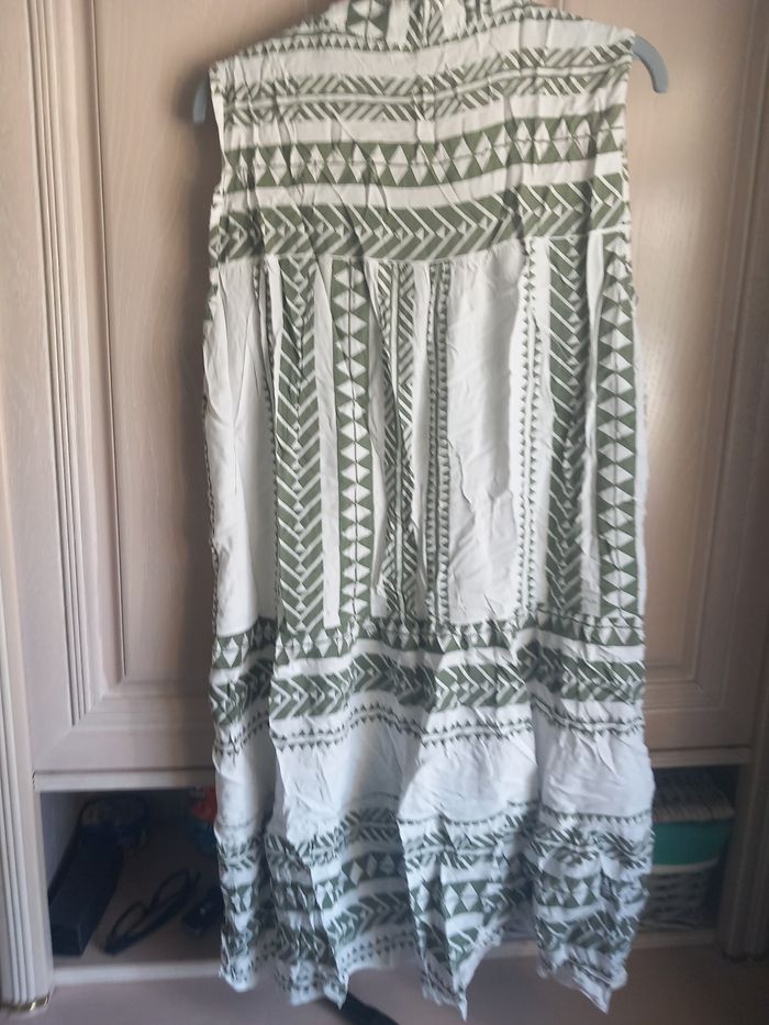 Robe courte légère vert et beige - photo numéro 6