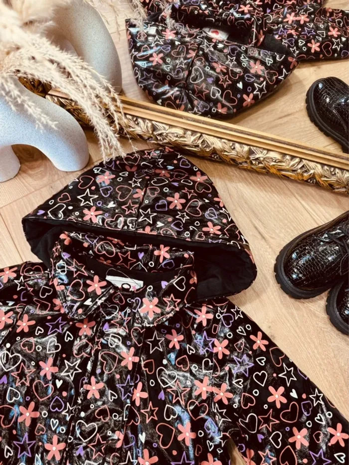 Taille 3 ans imperméable fille Tissaia noir rose orange * motifs * 💕 - photo numéro 2