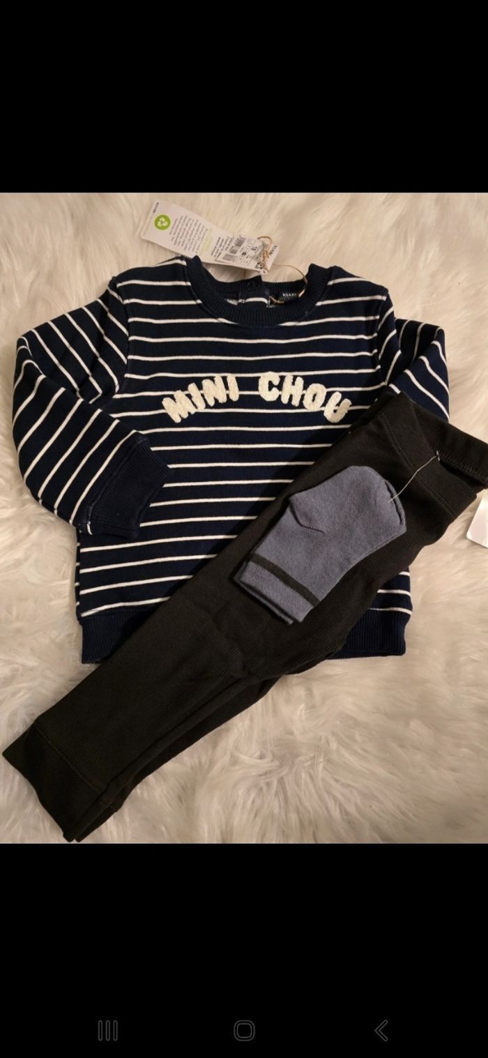 Neufs (non portés)💙😍🤩🏷 superbe ensemble sweat molleton,legging côtelé et chaussettes 18 mois garçon 💙😍🤩 - photo numéro 2