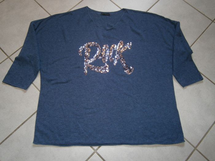 Pull bleu avec sequins rosés Taille 42 - photo numéro 5