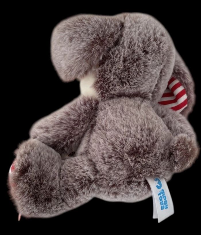 B6113❤️  20cm Doudou Peluche GIPSY Chien Assis Marron Rayé Rayures Rouge - photo numéro 2