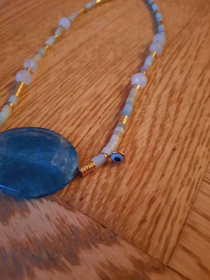 Collier agate veine de dragon bleu - photo numéro 4