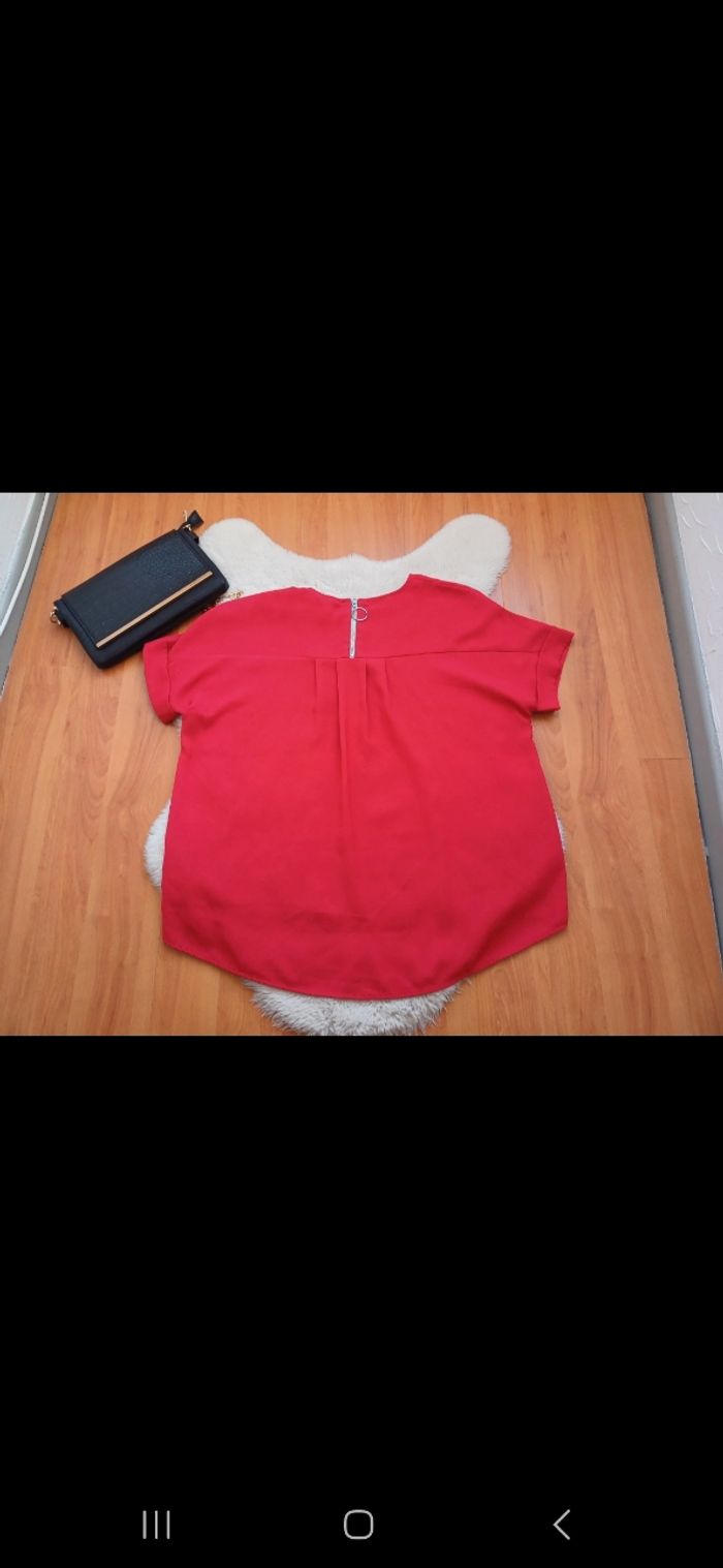 Jolie blouse à manches courtes rouge élégant Stradivarius taille L - photo numéro 10