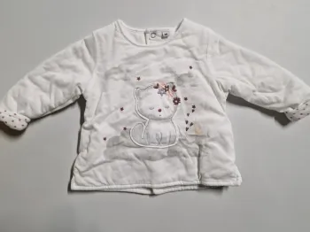 Pull chaud fille C&A blanc chat 6 mois