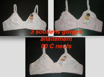 3 Soutien gorge allaitement beige, rose et blanc 90C neuf