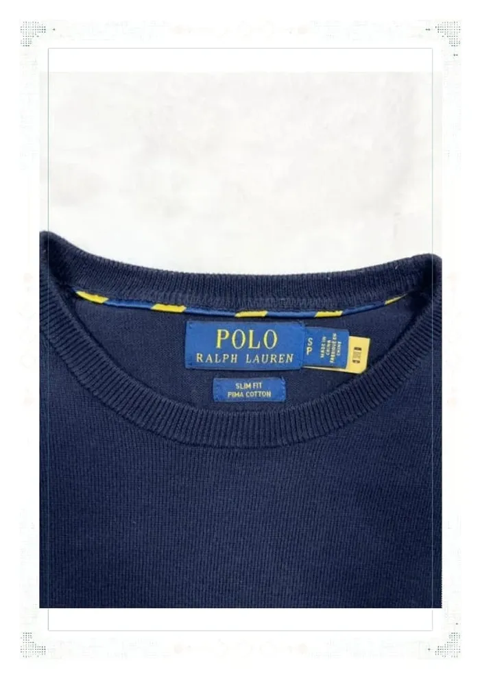 Ralph Lauren pull ras de cou bleu marine homme taille S slim fit 100% pima coton - photo numéro 7
