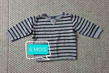 Pull rayé fin gris/noir - 6 mois